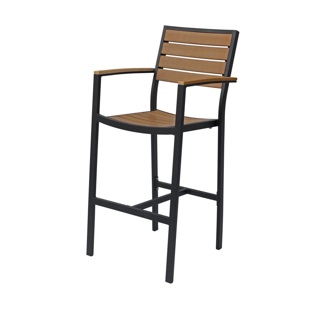 Napa – Fauteuil de bar, structure Silver / assise et dossier Teak