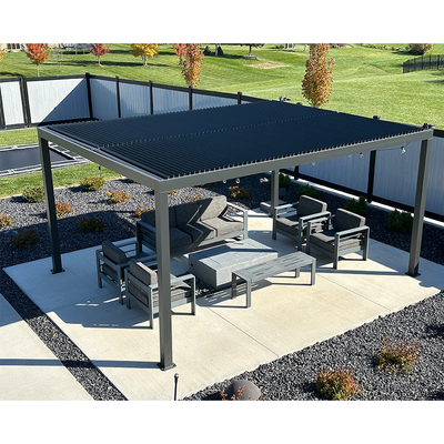 PURPLE LEAF Caesar – Pergola extérieure à lames orientables avec toit rigide réglable, gris