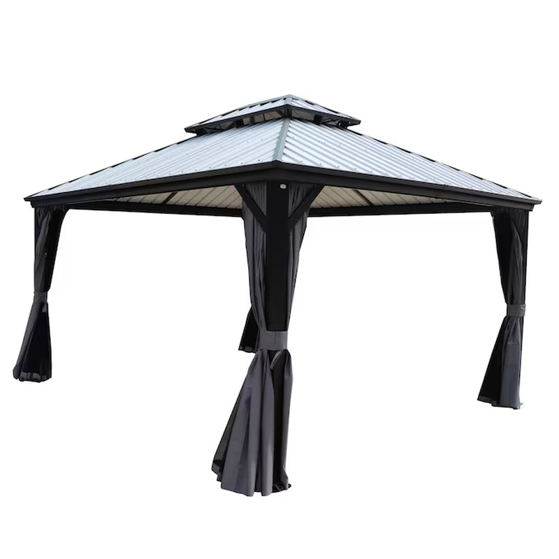 Pavillon gris 12-Ft X 14-Ft à toit rigide, moustiquaire incluse