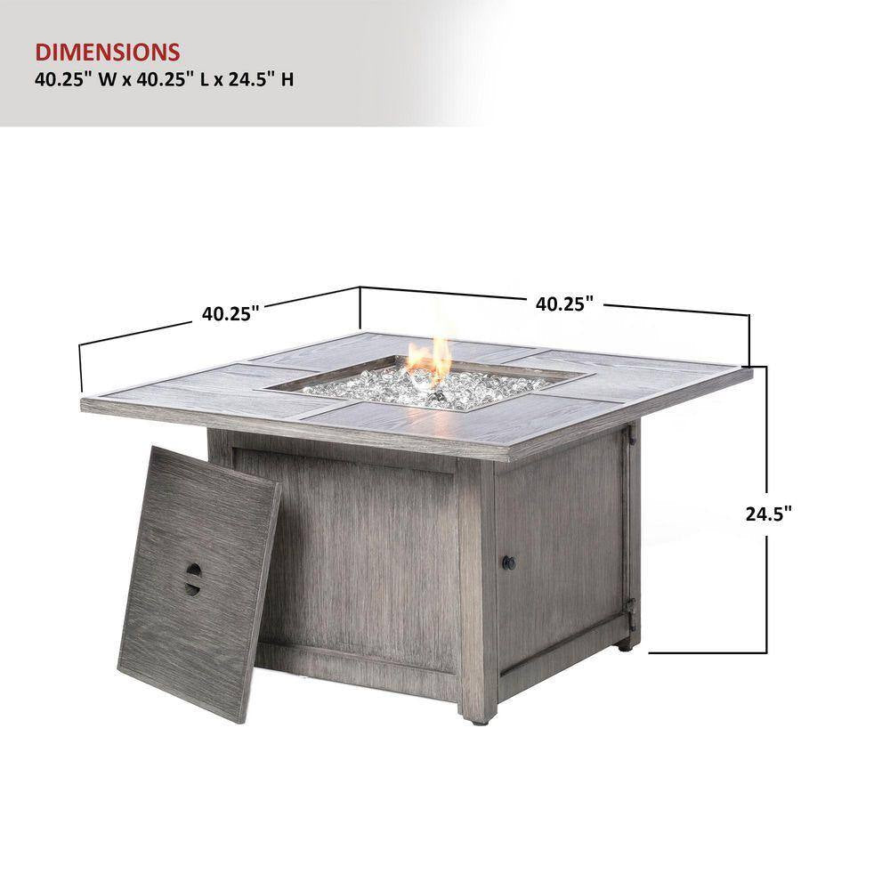 Alfresco Home Cheyenne – Table brasero de conversation carrée en aluminium au propane 40 In. X 25 In. avec Glacier Ice Firebeads