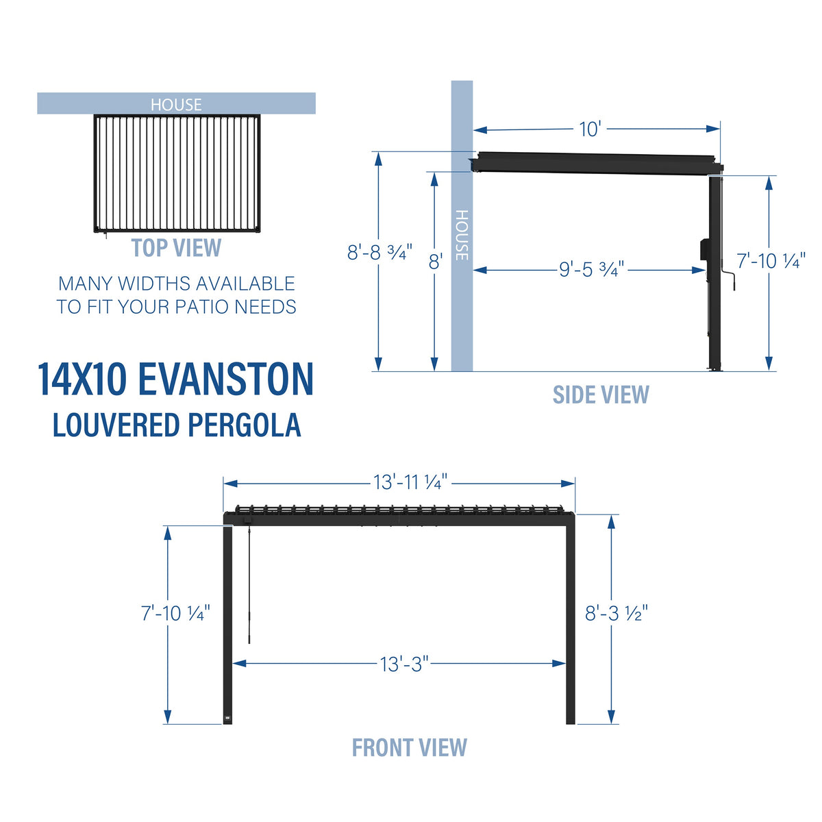 Evanston 14x10 – Pergola murale à lames orientables