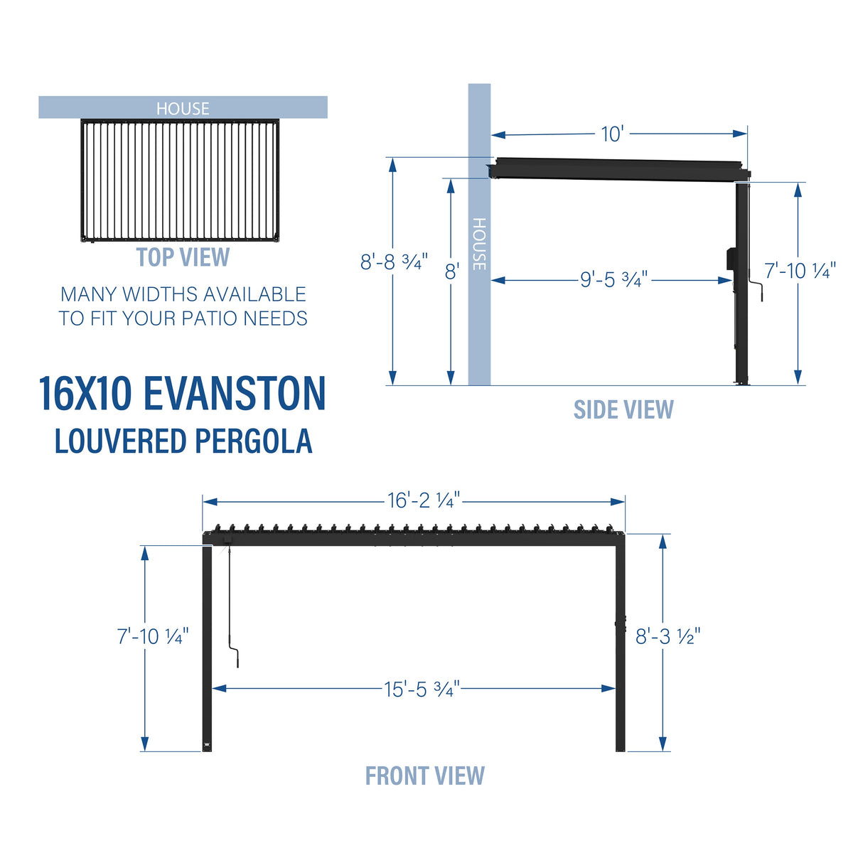 Evanston 16x10 – Pergola murale à lames orientables