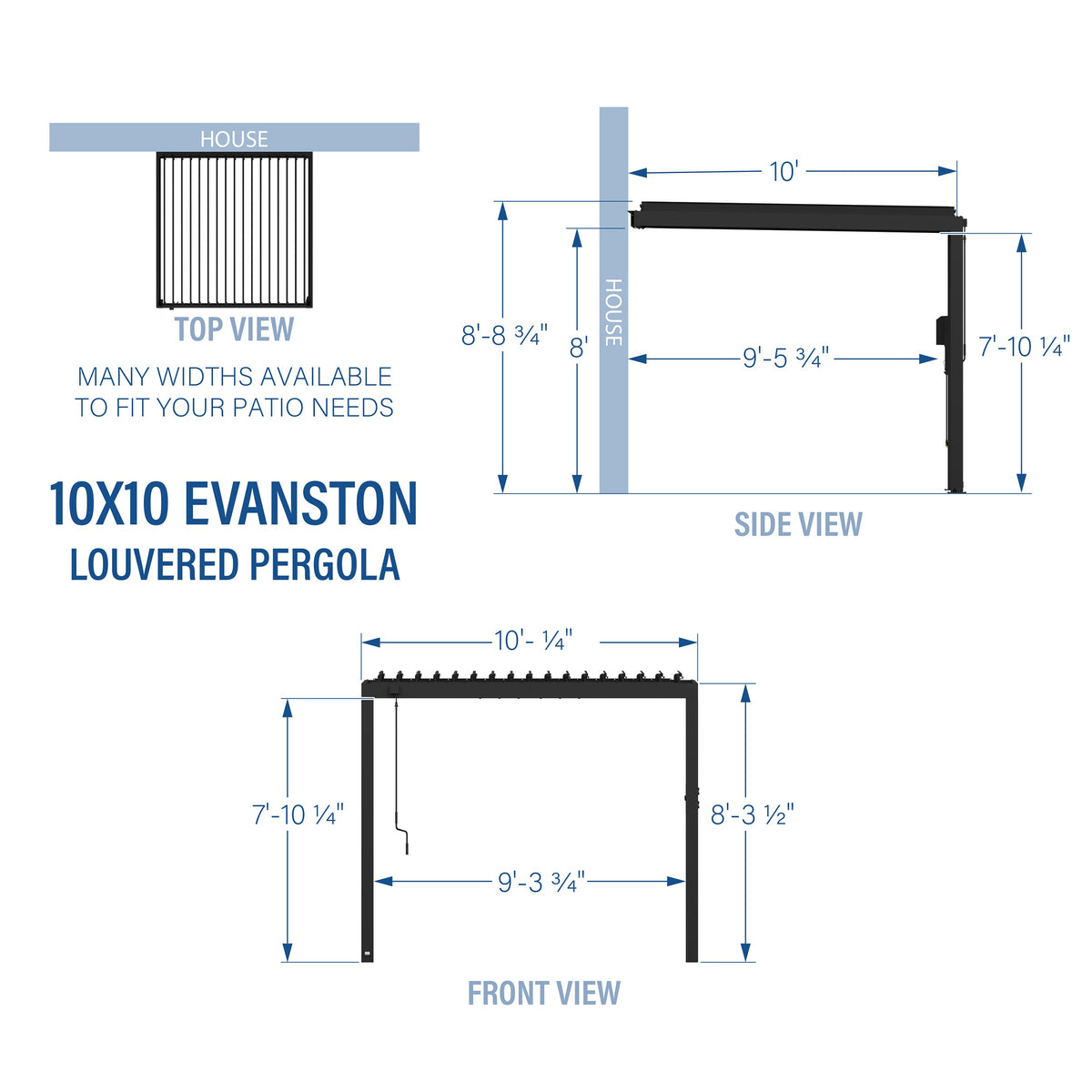 Evanston 10x10 – Pergola murale à lames orientables