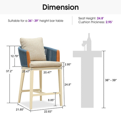 PURPLE LEAF Hailar – Tabouret de bar extérieur moderne en rotin avec dossier et coussin pour balcon, intérieur, extérieur ou îlot de cuisine