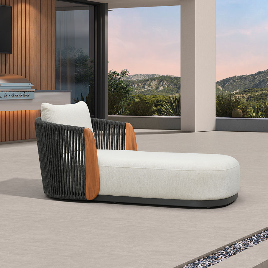 PURPLE LEAF Hailar – Chaise longue de terrasse haut de gamme en oléfine, aluminium et accoudoirs en teck pour terrasse, piscine et jardin