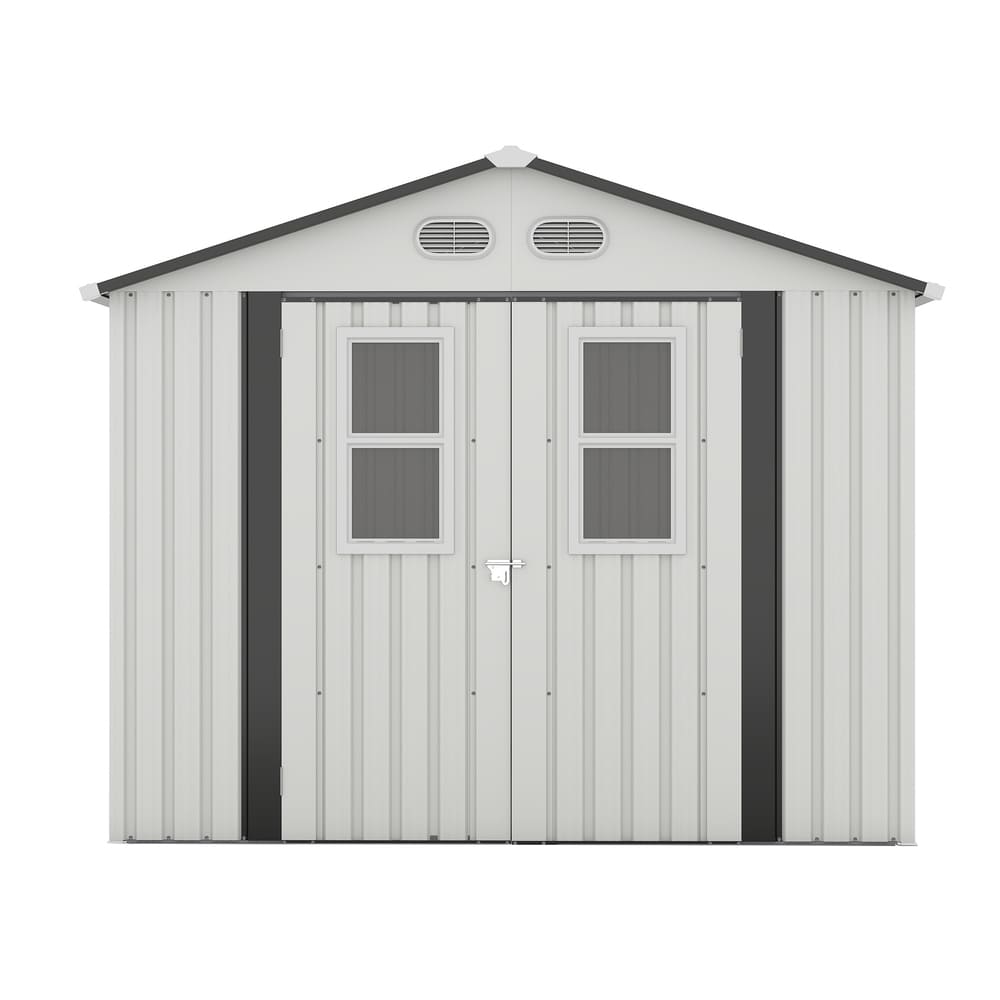 8x8 Ft Extérieur Abri de Jardin Moderne Toit Plat avec Protective Coating, 4 Daylight Windows & Lockable Doors, Dual Color Options Blanc Pur/Gris Foncé - W1598