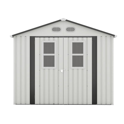 8x8 Ft Extérieur Abri de Jardin Moderne Toit Plat avec Protective Coating, 4 Daylight Windows & Lockable Doors, Dual Color Options Blanc Pur/Gris Foncé - W1598
