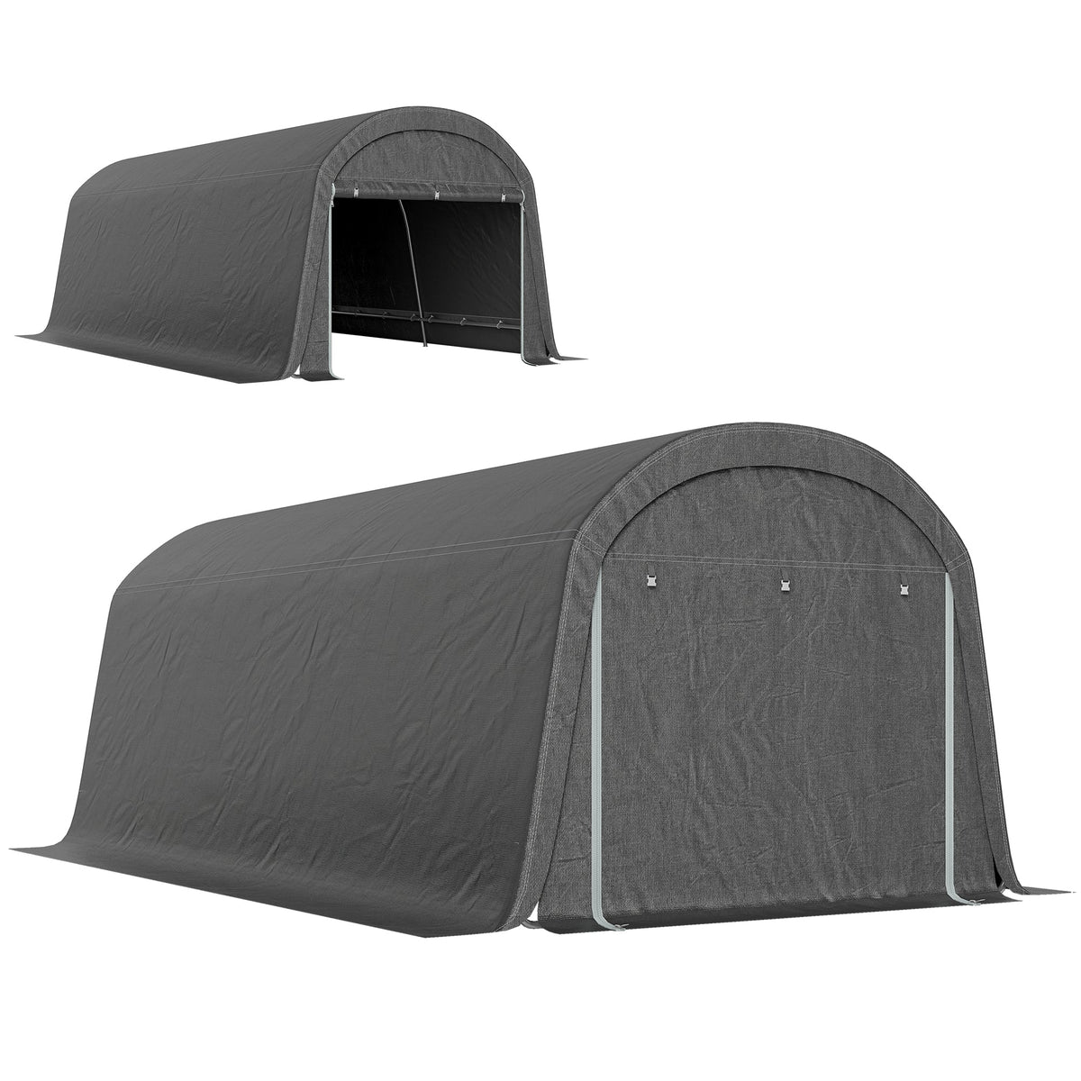 Abri portable 10' x 20' avec porte zippée enroulable, gris foncé