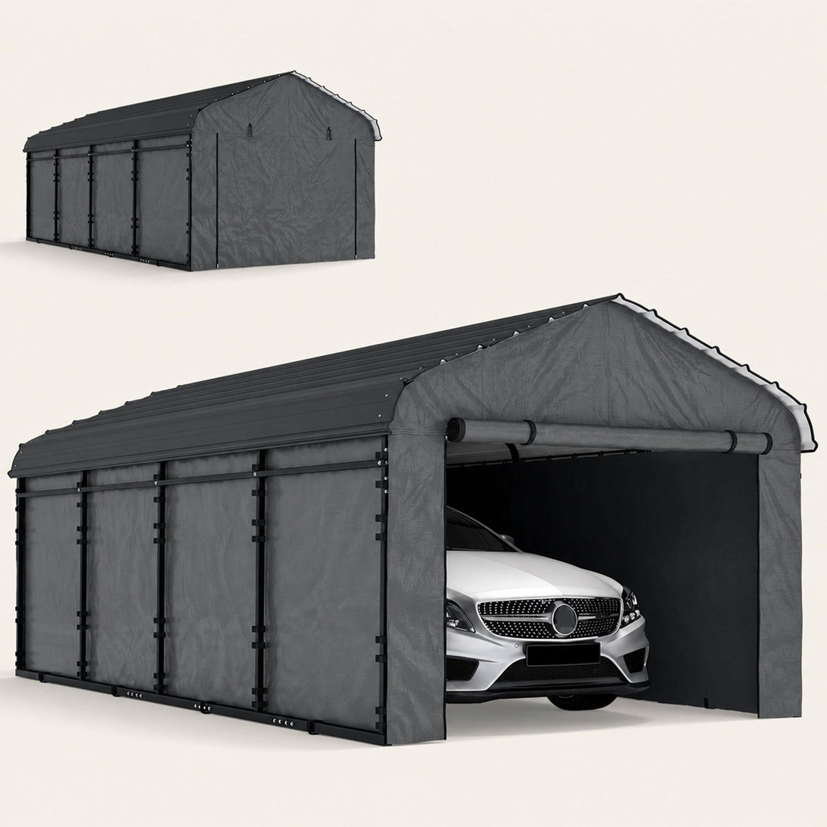 Onward 12' x 20' – Abri voiture métallique renforcé avec toit galvanisé et parois latérales amovibles