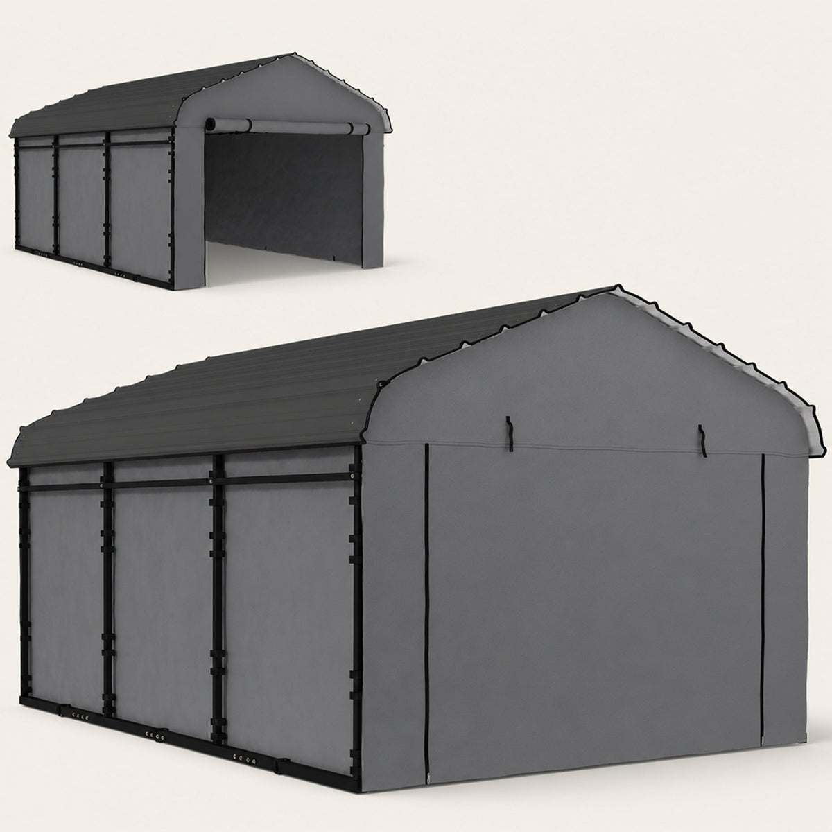 Onward 10' x 15' – Abri voiture métallique renforcé avec toit galvanisé et parois latérales amovibles