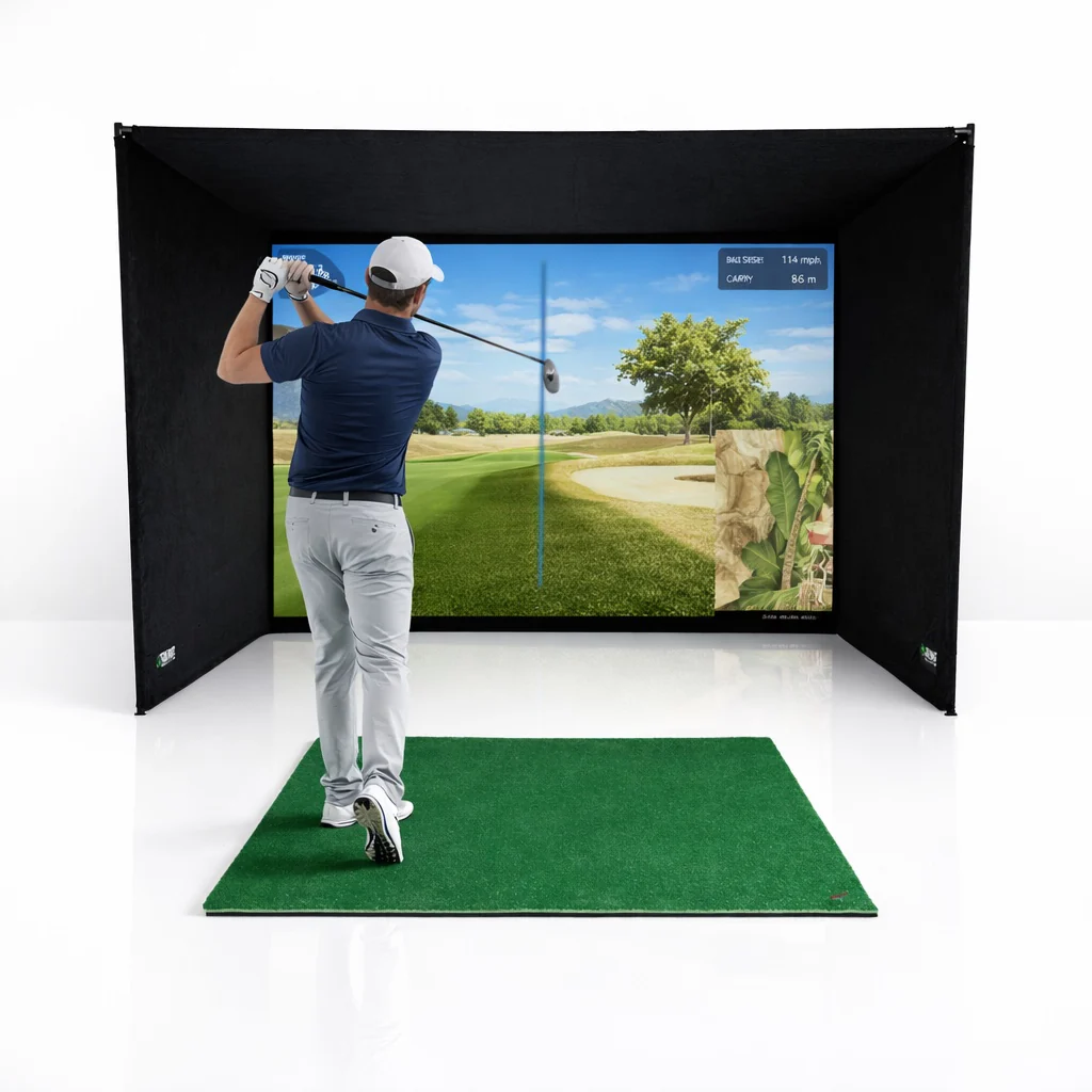 Enceinte pour simulateur de golf – 7 tailles, Pro + écran d’impact et structure, barrières latérales incluses gratuitement
