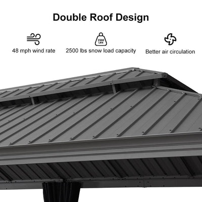 PURPLE LEAF – Pavillon de terrasse pour piscine, toit rigide gris clair en acier galvanisé avec rideaux améliorés