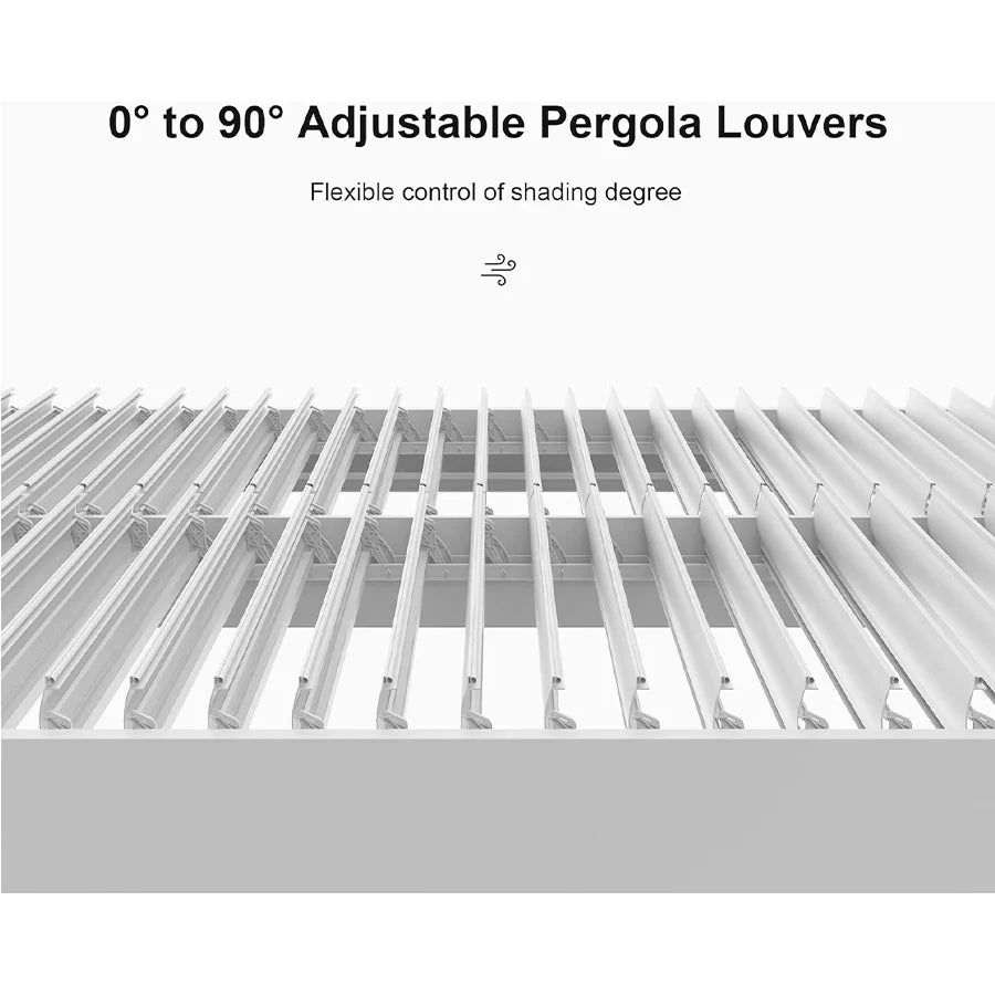 PURPLE LEAF Athena – Pergola extérieure blanche en aluminium à lames orientables avec store enrouleur uni et toit réglable