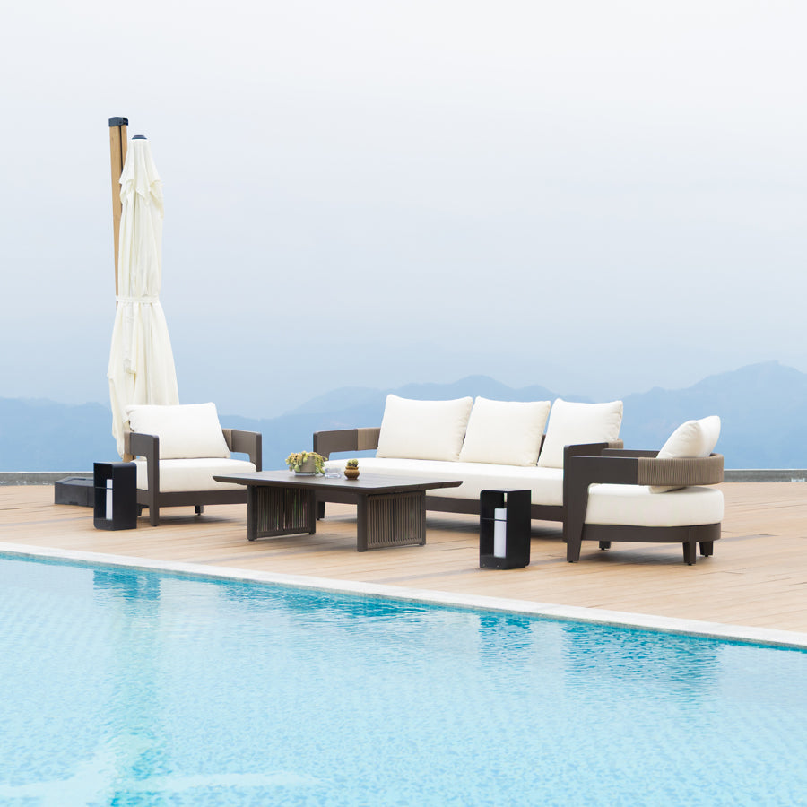 PURPLE LEAF Tuscany – Ensemble salon de terrasse en U avec structure en aluminium bronze, coussins et oreillers amovibles