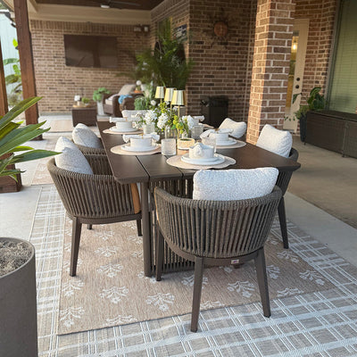 PURPLE LEAF Hailar – Ensemble repas extérieur familial avec table et chaises de terrasse en aluminium et coussins en oléfine