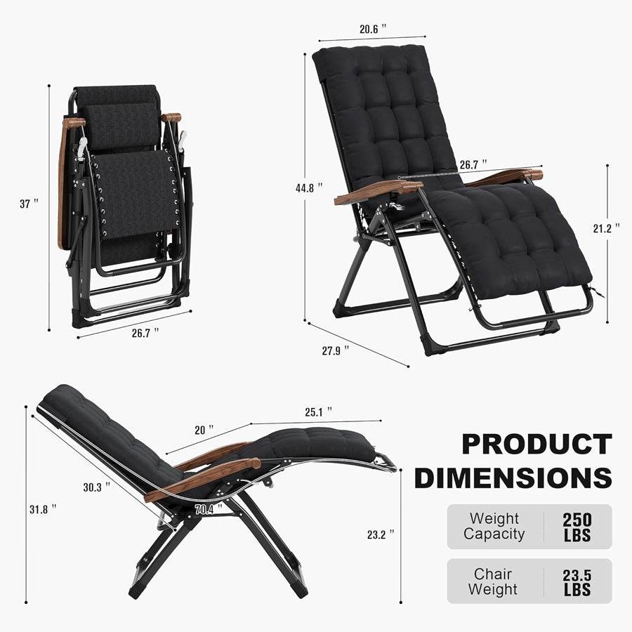 PURPLE LEAF – Fauteuil inclinable extérieur zéro gravité pliant avec coussin amovible et appui-tête réglable pour pelouse, camping, plage et piscine