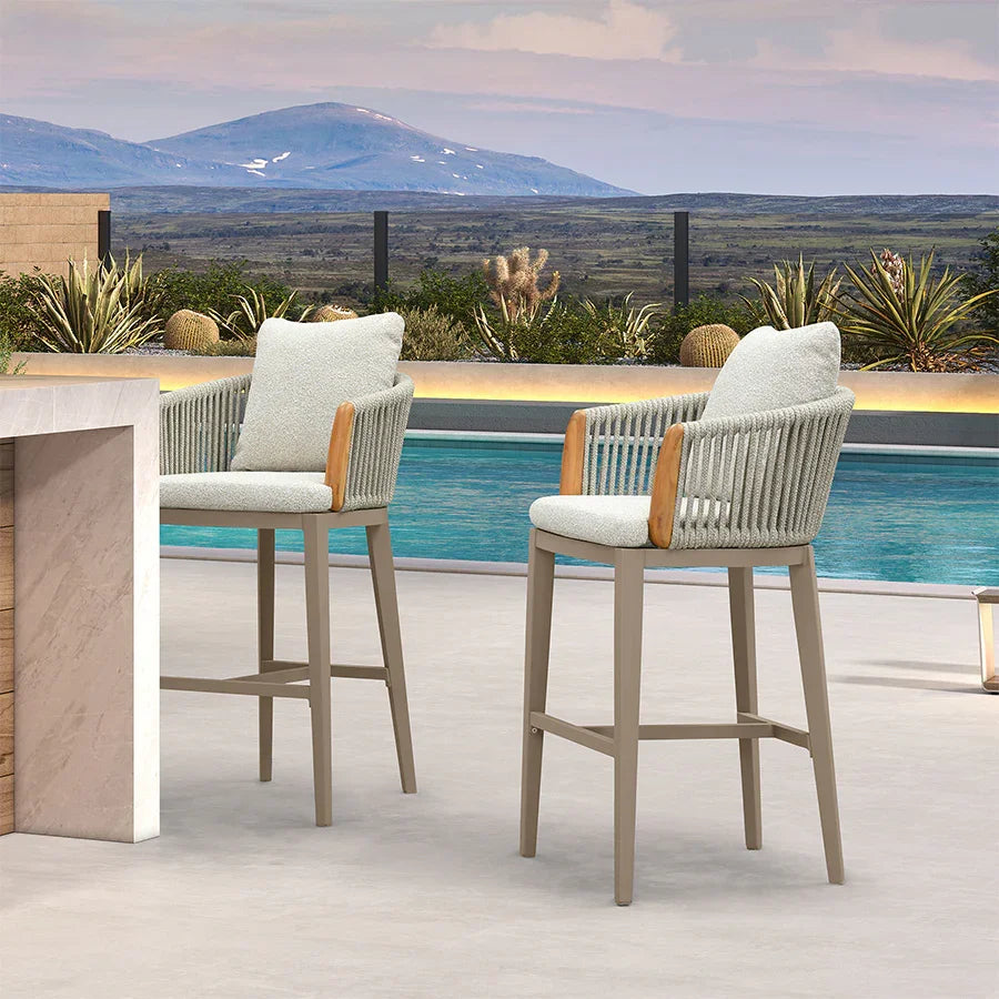 PURPLE LEAF Hailar – Tabouret de bar extérieur moderne en rotin avec dossier et coussin pour balcon, intérieur, extérieur ou îlot de cuisine