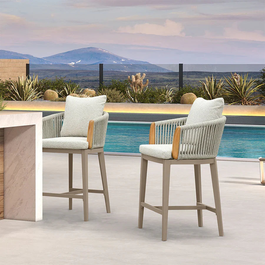 PURPLE LEAF Hailar – Tabouret de bar extérieur moderne en rotin avec dossier et coussin pour balcon, intérieur, extérieur ou îlot de cuisine