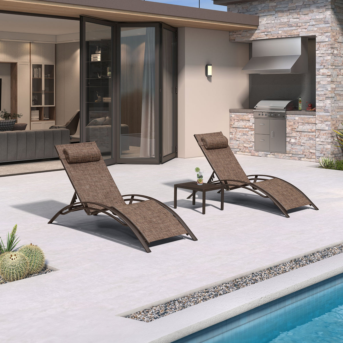 PURPLE LEAF – Chaise longue extérieure en aluminium bronze avec table d’appoint, réglable et inclinable pour terrasse, piscine, balcon et plage