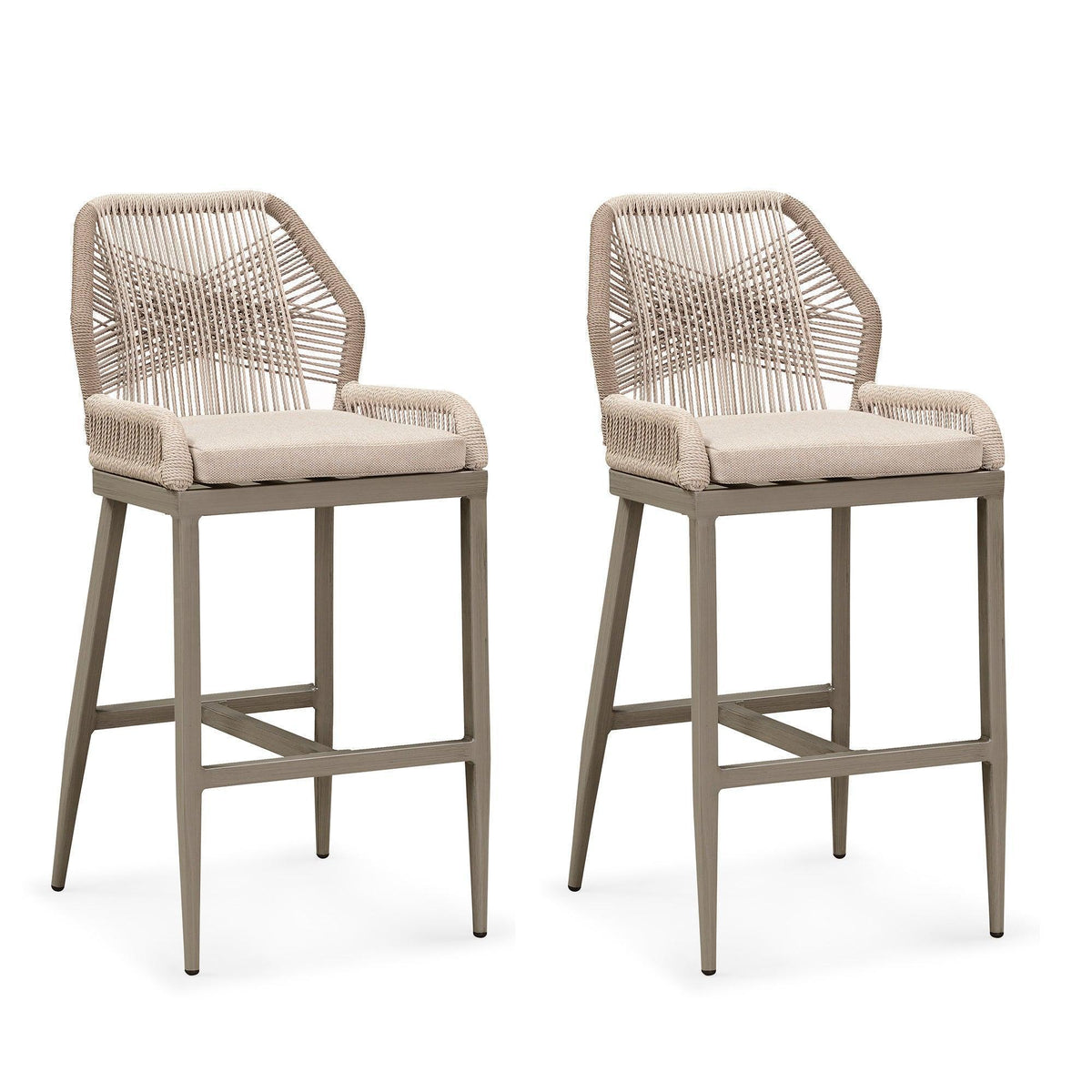 PURPLE LEAF – Lot de 6 tabourets de bar extérieurs en résine tressée avec coussins, mobilier toutes saisons