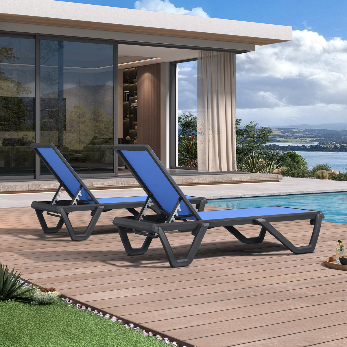 PURPLE LEAF – Chaise longue extérieure à 5 positions avec structure en aluminium et assise en Textilene, légère et durable pour terrasse et piscine