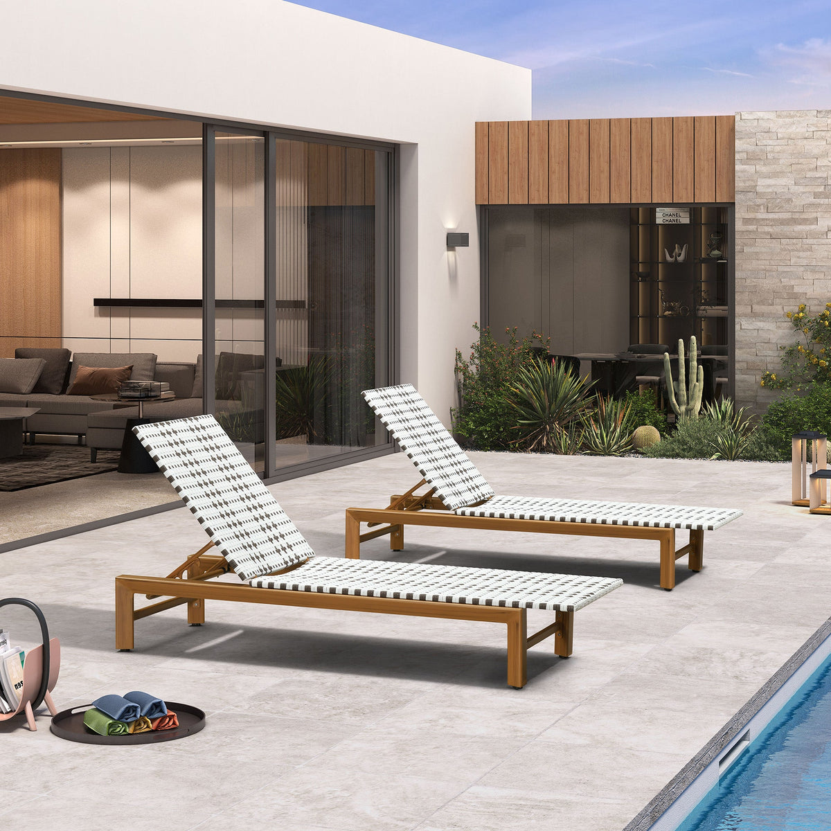 PURPLE LEAF – Chaise longue extérieure Teak en aluminium effet bois avec dossier réglable et respirant pour terrasse, piscine et jardin
