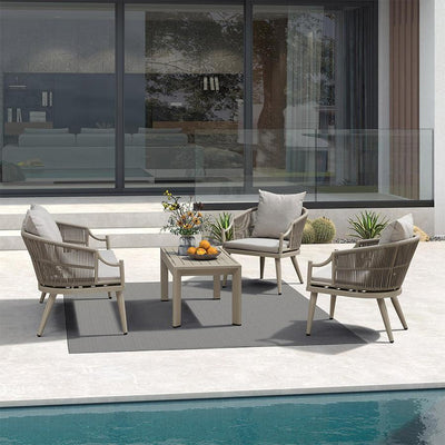 PURPLE LEAF Buler – Ensemble salon de terrasse moderne 4/8 pièces avec fauteuils en rotin, canapé et table basse pour bord de piscine