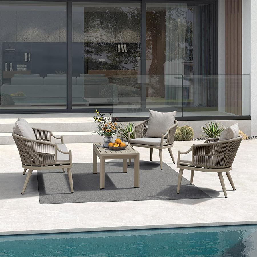 PURPLE LEAF Buler – Ensemble salon de terrasse moderne 4/8 pièces avec fauteuils en rotin, canapé et table basse pour bord de piscine