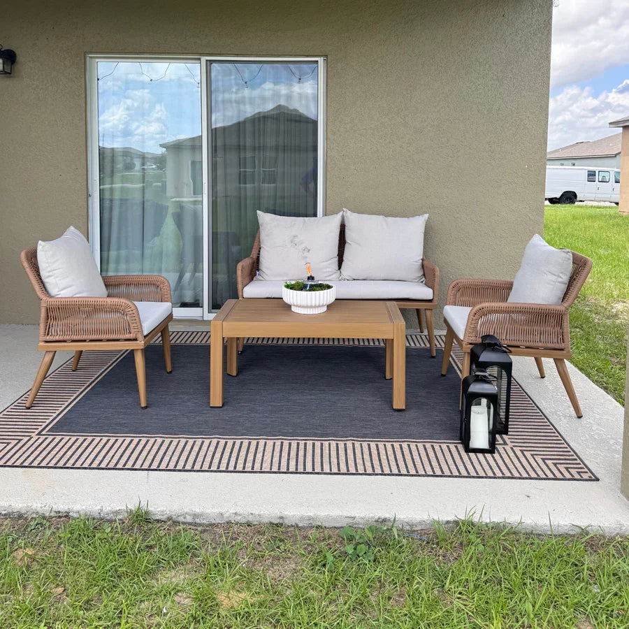 PURPLE LEAF Rivra – Ensemble salon de terrasse 4 pièces avec fauteuils en résine tressée et coussins épais pour jardin