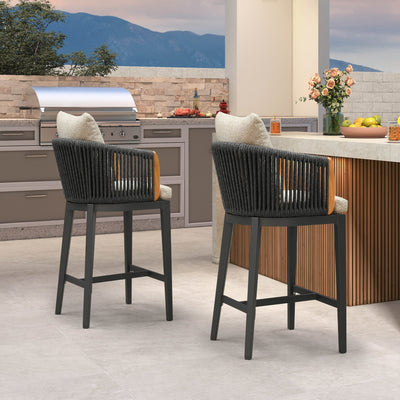 PURPLE LEAF Hailar – Tabouret de bar extérieur moderne en rotin avec dossier et coussin pour balcon, intérieur, extérieur ou îlot de cuisine