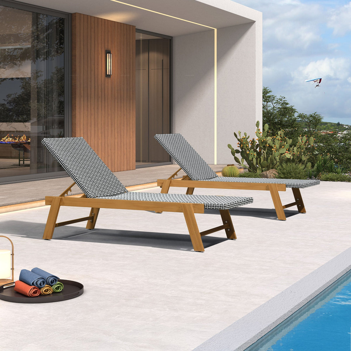 PURPLE LEAF – Chaise longue de terrasse extra-large style français en rotin PE, structure aluminium teck mat, capacité 771LBS et dossier réglable