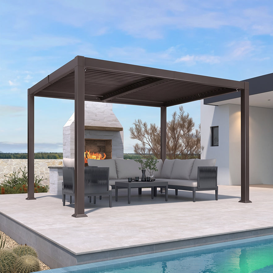 PURPLE LEAF Caesar – Pergola extérieure moderne en aluminium à lames orientables avec toit réglable, bronze, pour terrasse et jardin