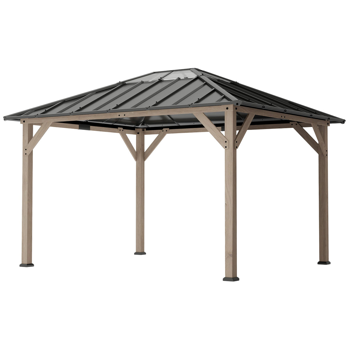 Pavillon à toit rigide en bois 10' x 12' avec toit transparent, Light Walnut