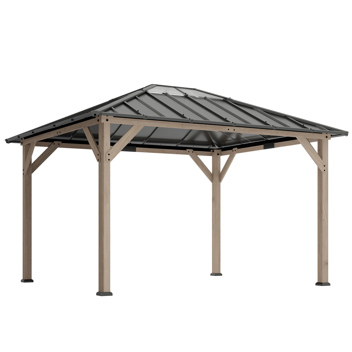 Pavillon à toit rigide en bois 10' x 12' avec toit transparent, Light Walnut