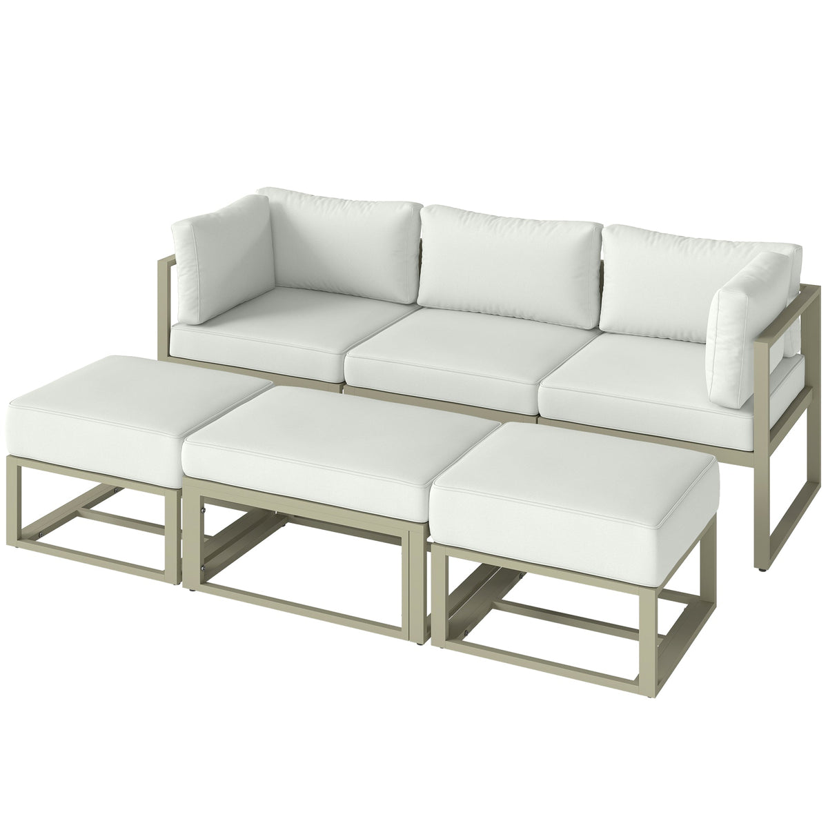 Ensemble de jardin 6 pièces avec lit de repos, table basse et repose-pieds, Cream White