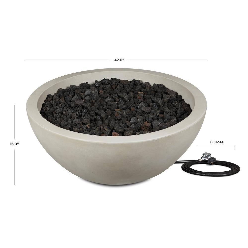 Jensen Co. Pompton – Brasero rond en béton composite au propane 42 In., Fog, avec housse en vinyle