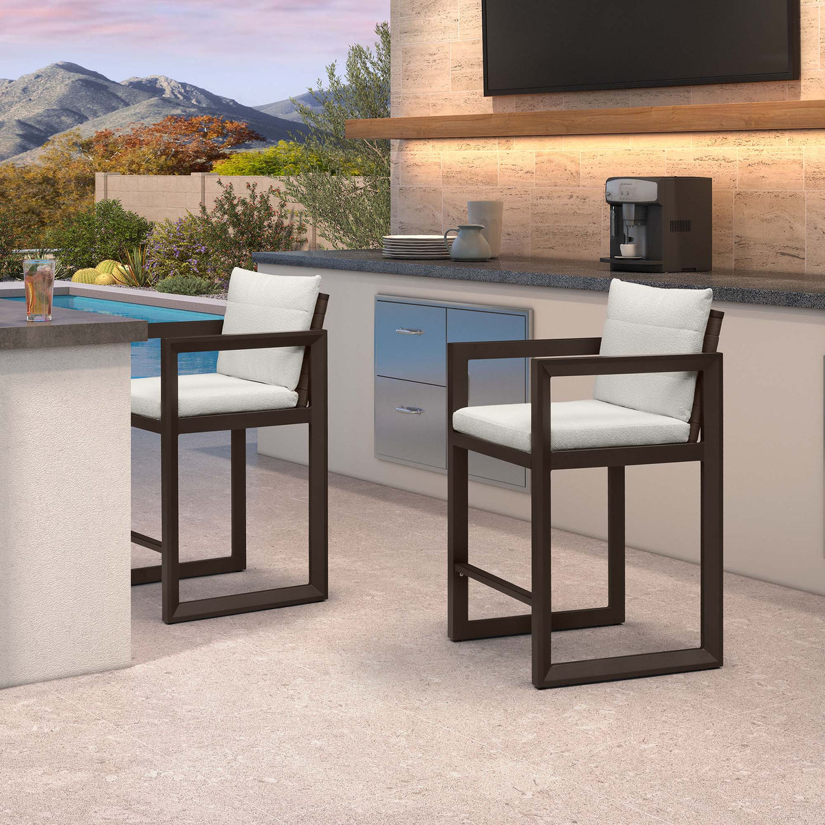 PURPLE LEAF Caesar – Tabourets de bar modernes en aluminium avec coussins amovibles pour cuisine, îlot extérieur et jardin