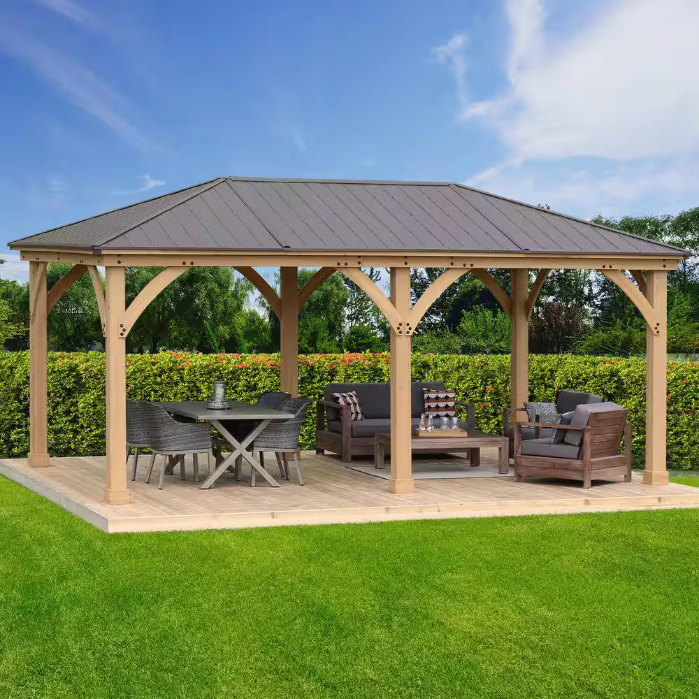Meridian DIY 12 Ft. X 20 Ft. – Kit pavillon extérieur en cèdre avec toit métallique rigide, couverture permanente de terrasse