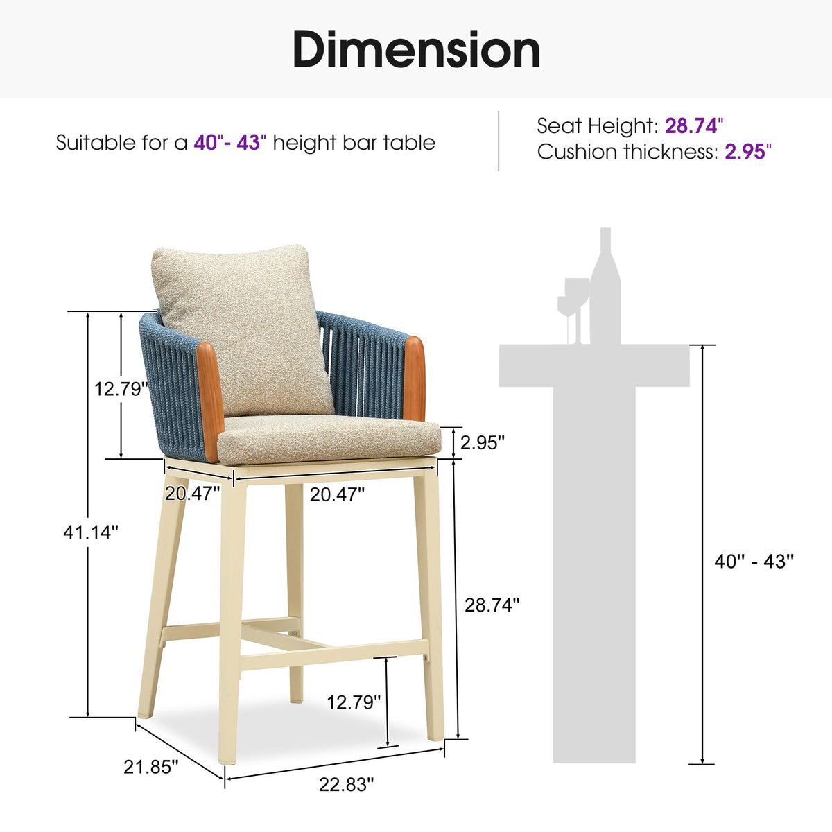 PURPLE LEAF Hailar – Tabouret de bar extérieur moderne en rotin avec dossier et coussin pour balcon, intérieur, extérieur ou îlot de cuisine