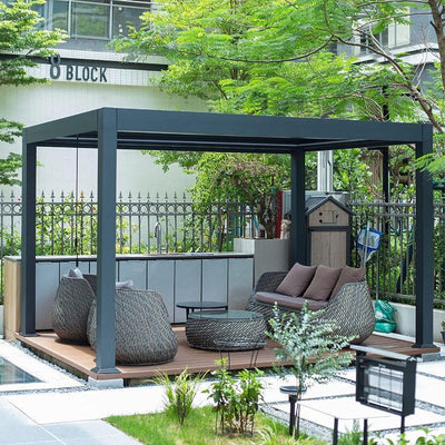 PURPLE LEAF Caesar – Pergola extérieure à lames orientables avec toit rigide réglable, gris
