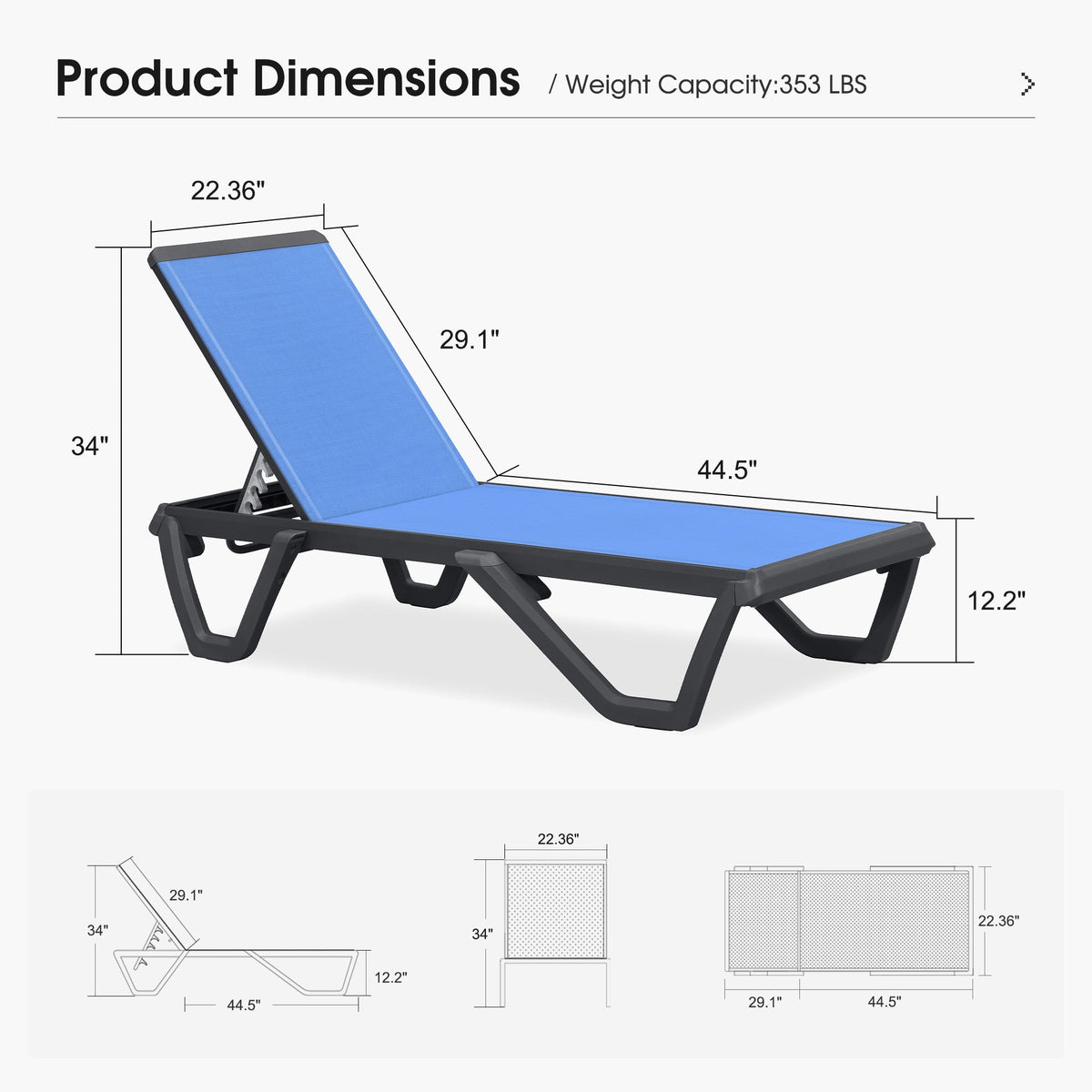 PURPLE LEAF – Chaise longue extérieure à 5 positions avec structure en aluminium et assise en Textilene, légère et durable pour terrasse et piscine