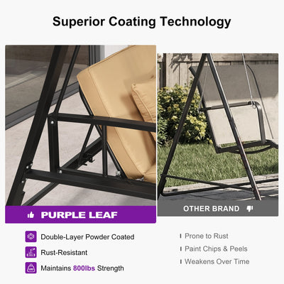 PURPLE LEAF – Balancelle de porche avec auvent inclinable réglable, support et structure en acier, toutes saisons et compacte