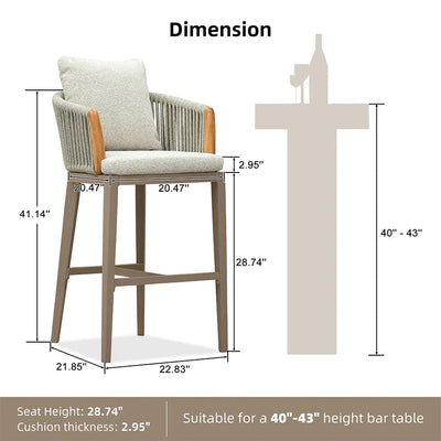 PURPLE LEAF Hailar – Tabouret de bar extérieur moderne en rotin avec dossier et coussin pour balcon, intérieur, extérieur ou îlot de cuisine