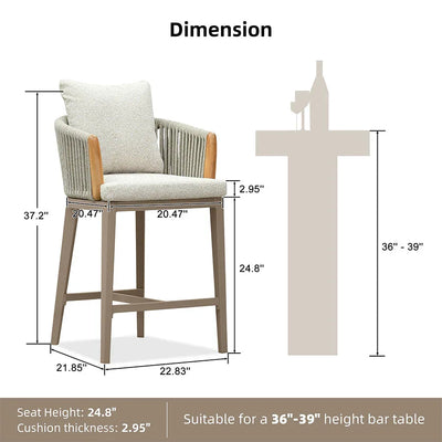 PURPLE LEAF Hailar – Tabouret de bar extérieur moderne en rotin avec dossier et coussin pour balcon, intérieur, extérieur ou îlot de cuisine