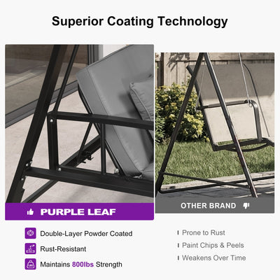 PURPLE LEAF – Balancelle de porche avec auvent inclinable réglable, support et structure en acier, toutes saisons et compacte