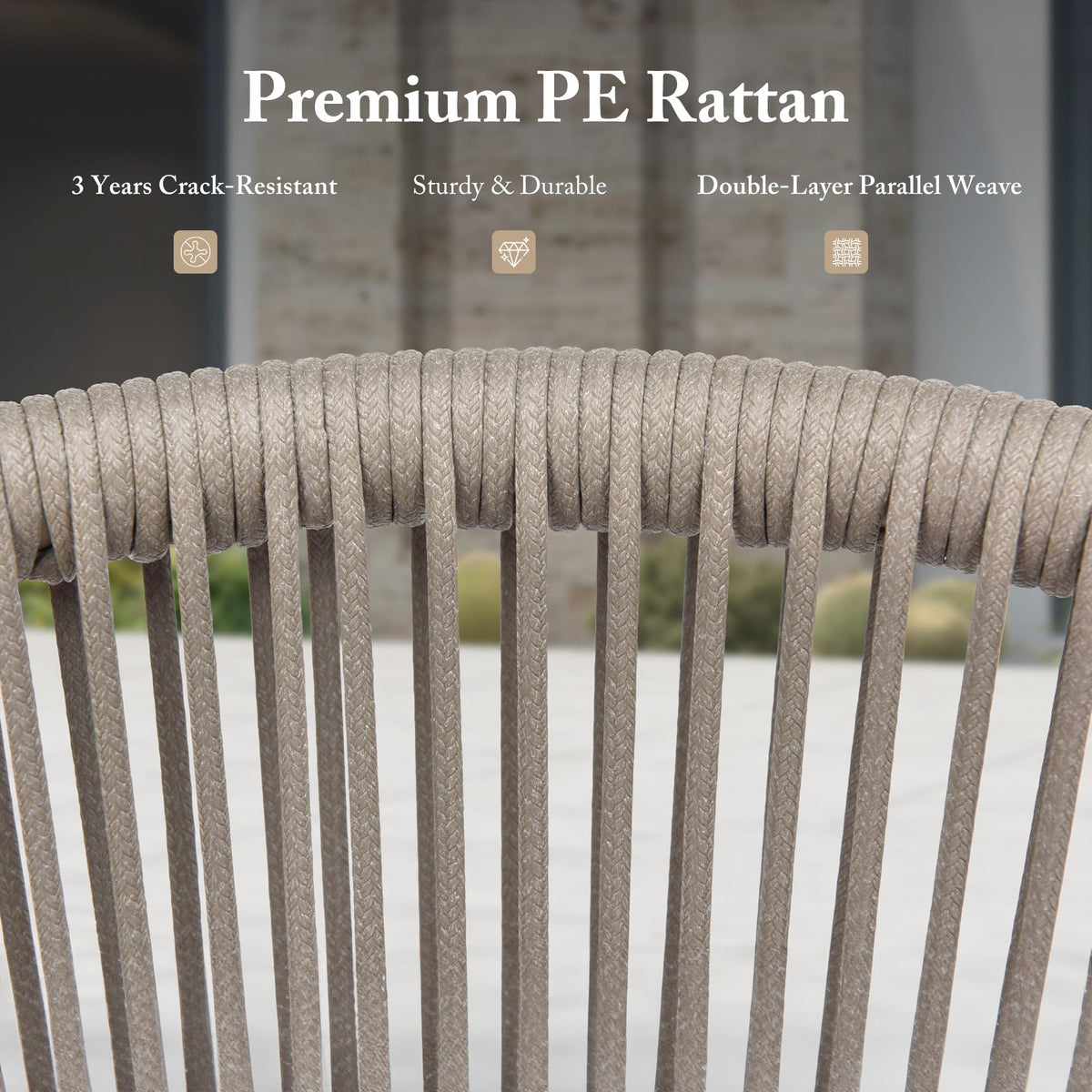 PURPLE LEAF – Tabourets de bar modernes extérieurs en aluminium et rotin avec dossier haut, accoudoirs, coussins et oreillers amovibles