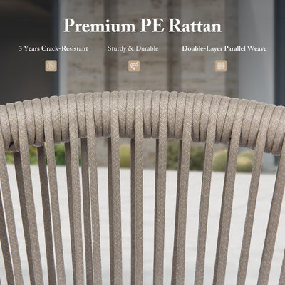 PURPLE LEAF – Tabourets de bar modernes extérieurs en aluminium et rotin avec dossier haut, accoudoirs, coussins et oreillers amovibles