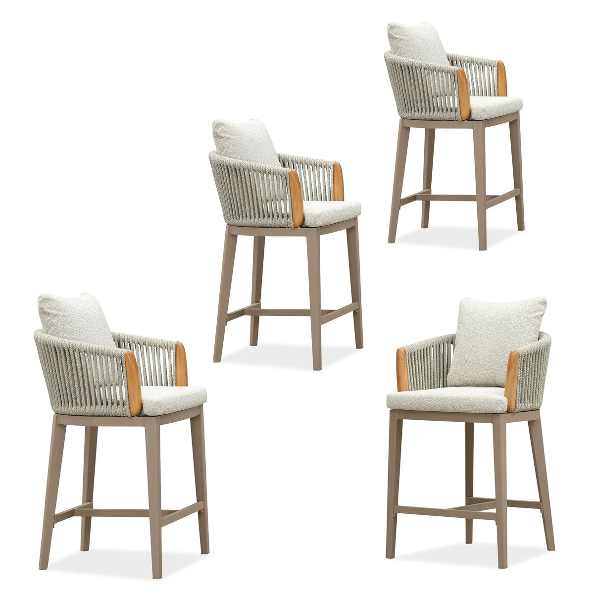 PURPLE LEAF Hailar – Tabouret de bar extérieur moderne en rotin avec dossier et coussin pour balcon, intérieur, extérieur ou îlot de cuisine