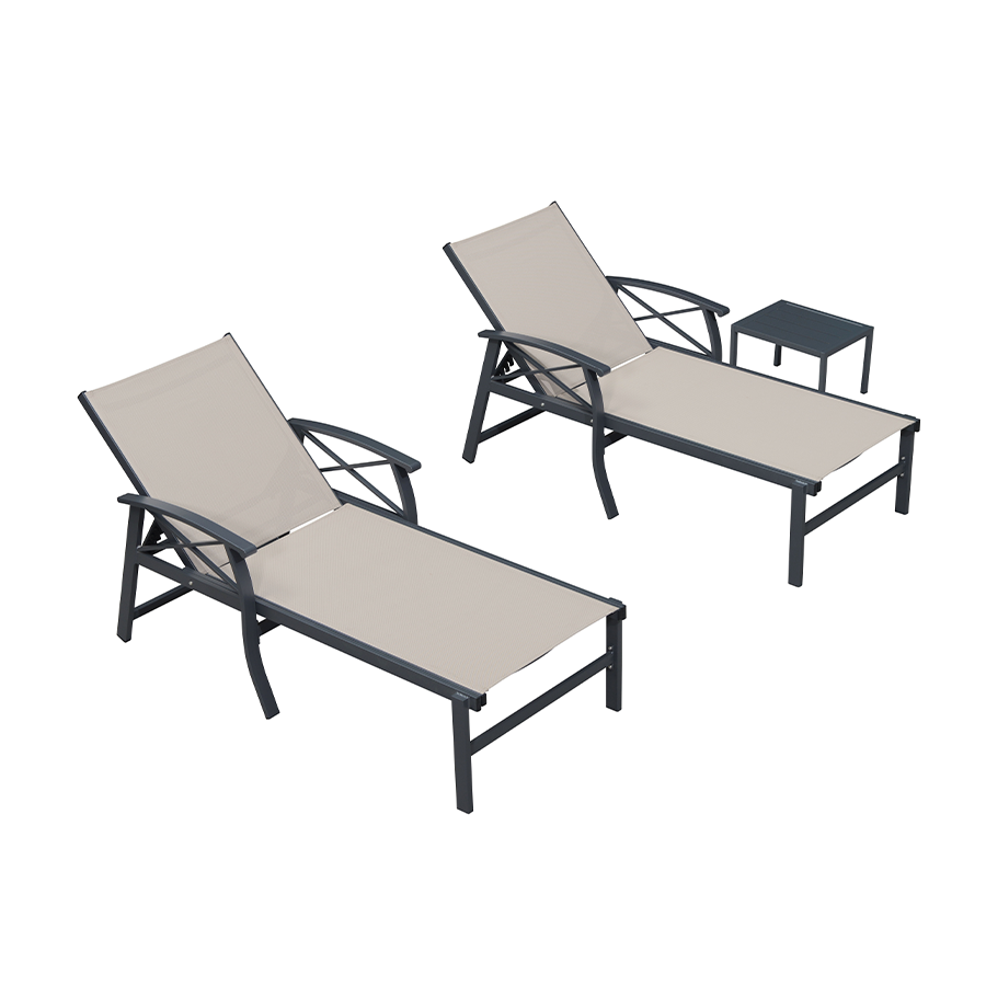 PURPLE LEAF – Chaise longue extérieure extra-large et extra-largeur en aluminium, 5 positions réglables, accoudoirs et table d’appoint pour piscine et terrasse