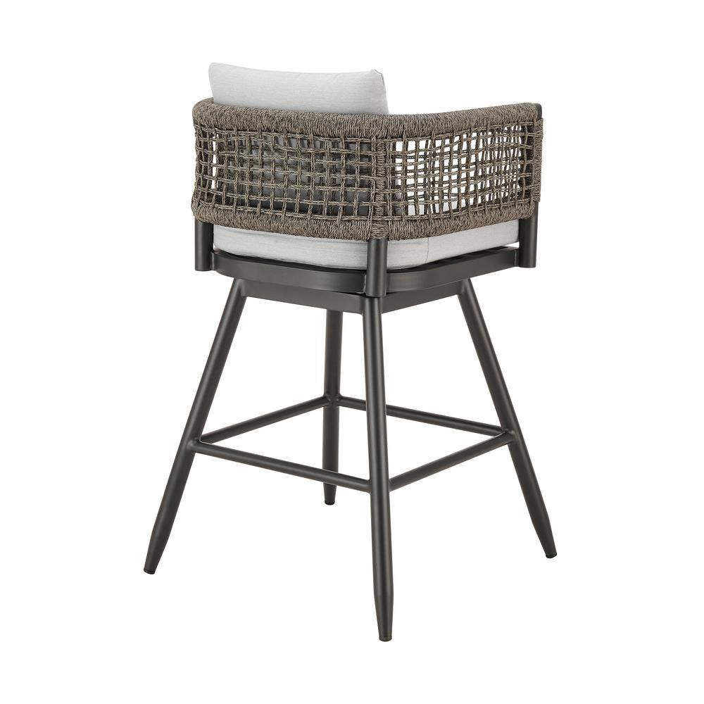 Tabouret de bar extérieur pivotant en aluminium, hauteur bar, avec coussin gris clair